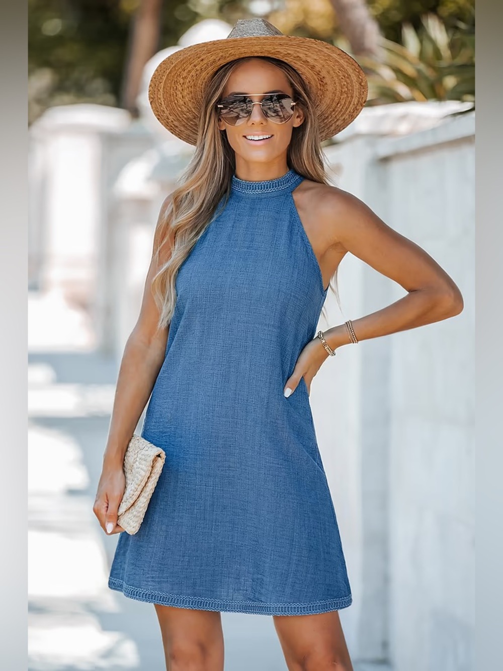 Cupshe ~ Denim-Blue Halter A-Line Sundress - NWT - L